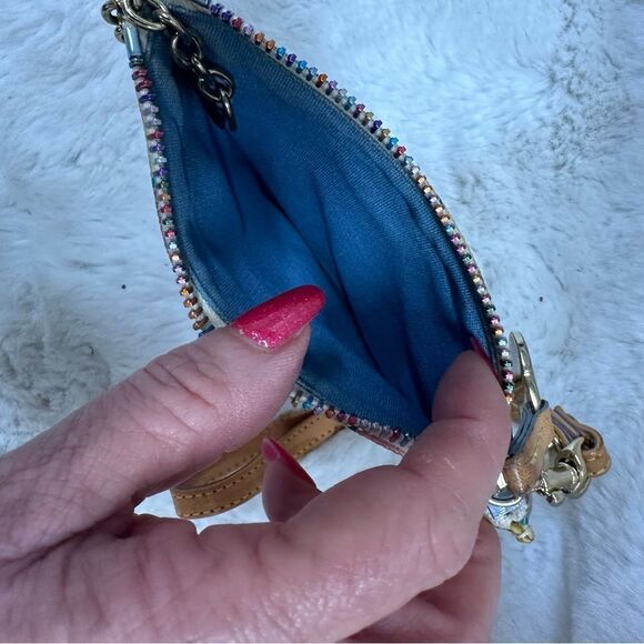 Dooney & Bourke Yellow With Colored Heart Print Key Holder Wristlet - Picture 6 of 8